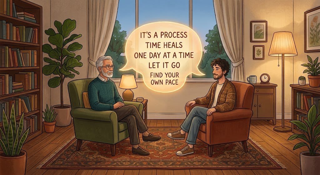 An illustration demonstrating why clichés are useful in therapy to help simplify complex emotions